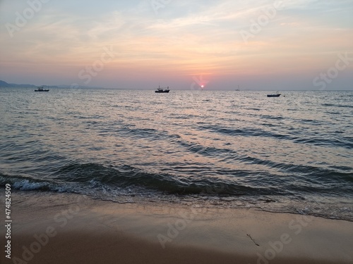 Na Jomtien Beach Pattaya Thailand December 2021, white tropical beach during sunset in Pattaya Najomtien Thailand photo