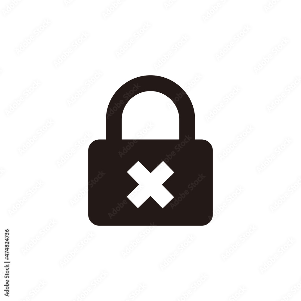 Lock with cross vector icon. Sign for mobile concept and web design. Password lock reject icon Lock with cross vector icon. Sign for mobile concept and web design. Password lock reject icon
