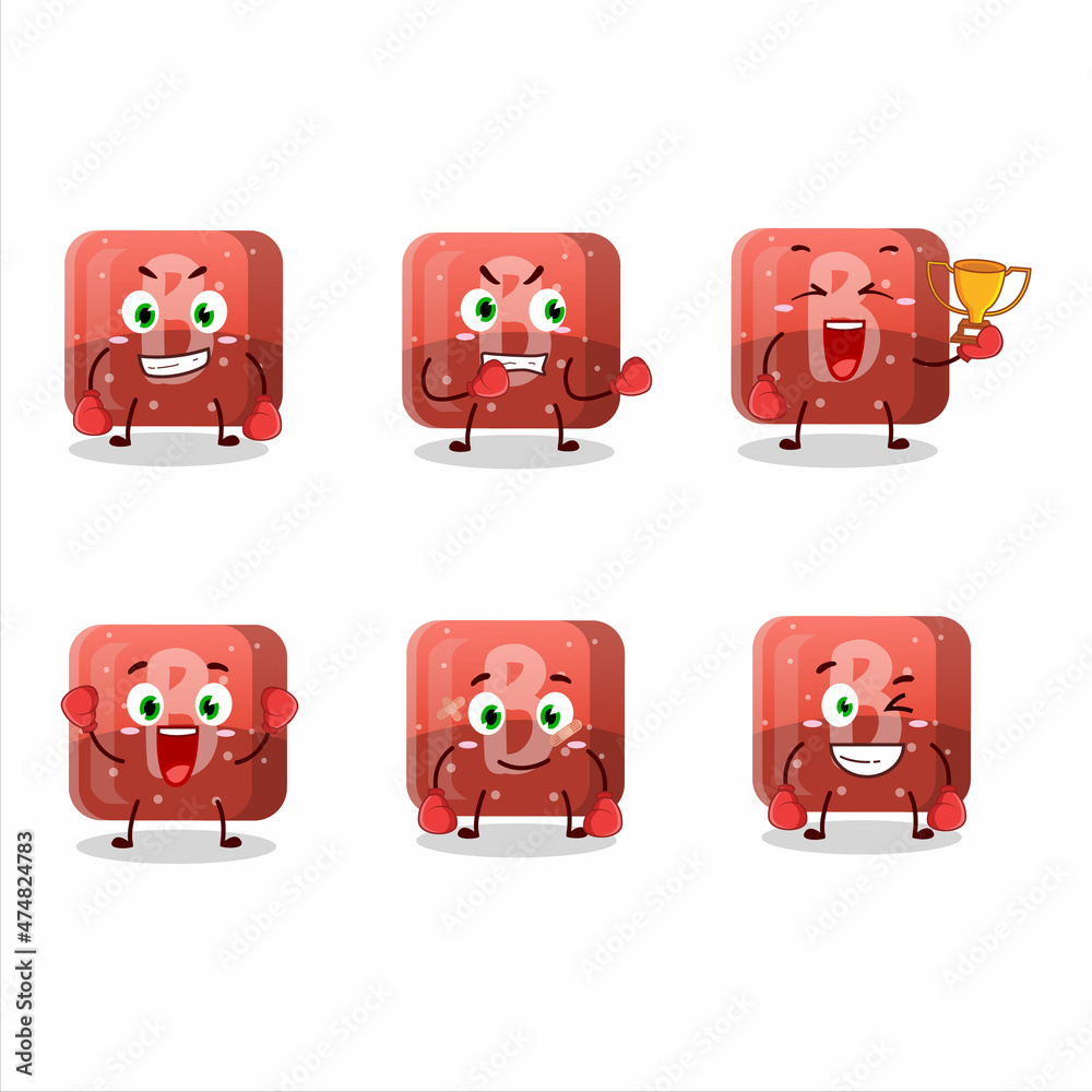 Obraz premium A sporty red gummy candy B boxing athlete cartoon mascot design