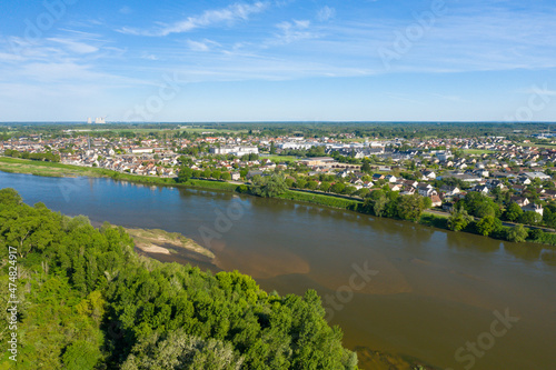 The town of Sully sur Loire on the banks of the Loire in Europe, in France, in the Center region, in the Loiret, in summer, on a sunny day.