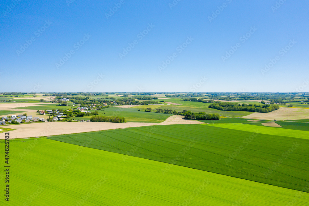 The Normandy countryside and its green colors in Europe, France, Normandy, towards Deauville, in summer, on a sunny day.