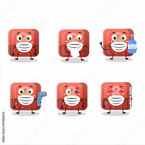 A picture of red gummy candy B cartoon design style keep staying healthy during a pandemic