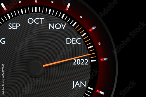 Wallpaper Mural 3D illustration close up black speedometer with cutoffs 2021,2022 and calendar months. The concept of the new year and Christmas in the automotive field. Counting months, time until the new year. Torontodigital.ca