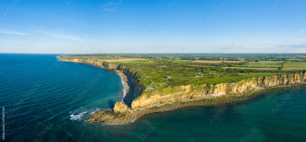The panoramic view from Pointe du Hoc in Europe, France, Normandy, towards Carentan, in spring, on a sunny day.