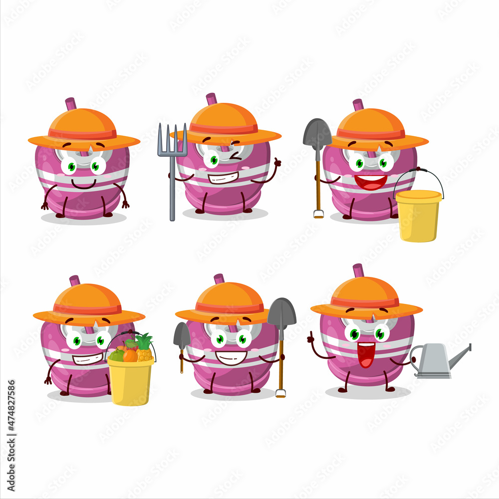 Farmer pink sugar candy cute mascot character with fork Farmer pink sugar candy cute mascot character with fork