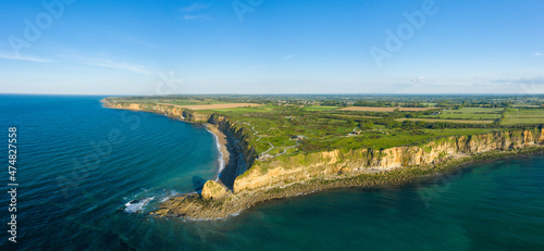 Fototapeta Naklejka Na Ścianę i Meble -  The panoramic view from Pointe du Hoc in Europe, France, Normandy, towards Carentan, in spring, on a sunny day.