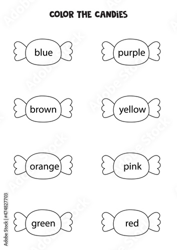 Color cute black and white candies. Coloring page for kids.