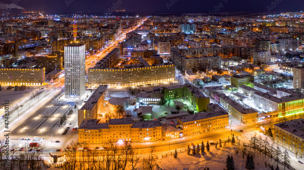 Aerial view of Arkhangelsk on cold winter night, Russia. Aerial view of Arkhangelsk on cold winter night, Russia.