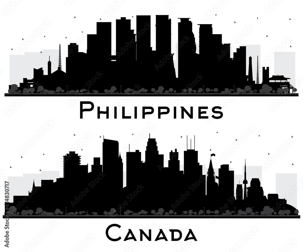 Philippines and Canada City Skyline Silhouette Set.
