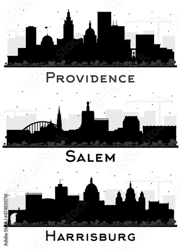 Salem Oregon, Harrisburg Pennsylvania and Providence Rhode Island City Skyline Silhouette Set. photo