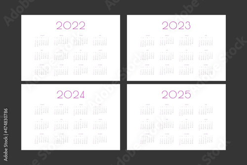2022 2023 2024 2025 calendar individual schedule template in minimalist trendy style. Week starts on sunday