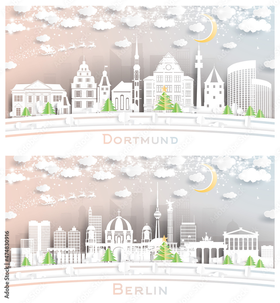 Berlin and Dortmund Germany City Skyline Set. Berlin and Dortmund Germany City Skyline Set.