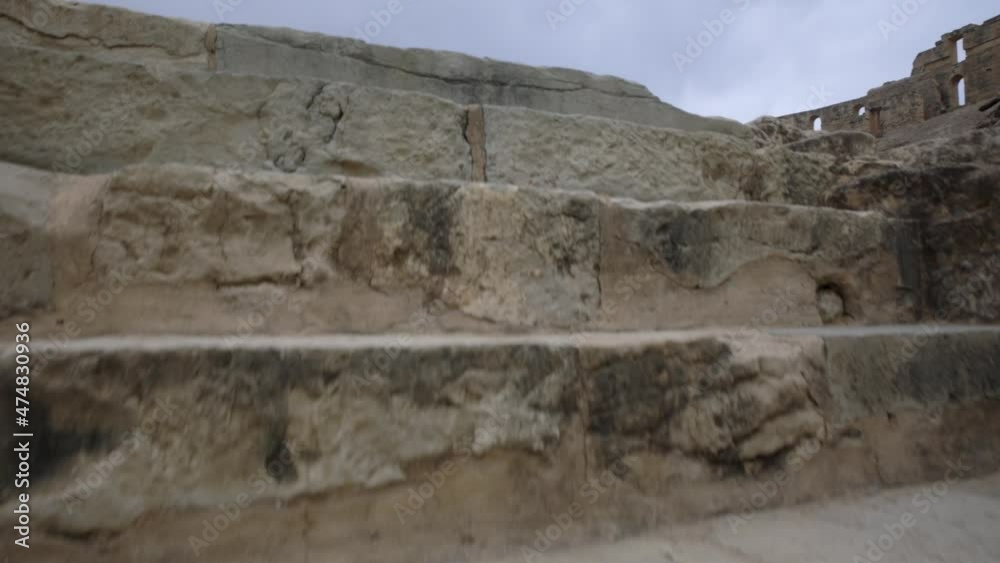 Ancient Stone Stairs Of Well Preserved El Jem Amphitheater In Central Tunisia. Tracking, Revealing Ancient Stone Stairs Of Well Preserved El Jem Amphitheater In Central Tunisia. Tracking, Revealing