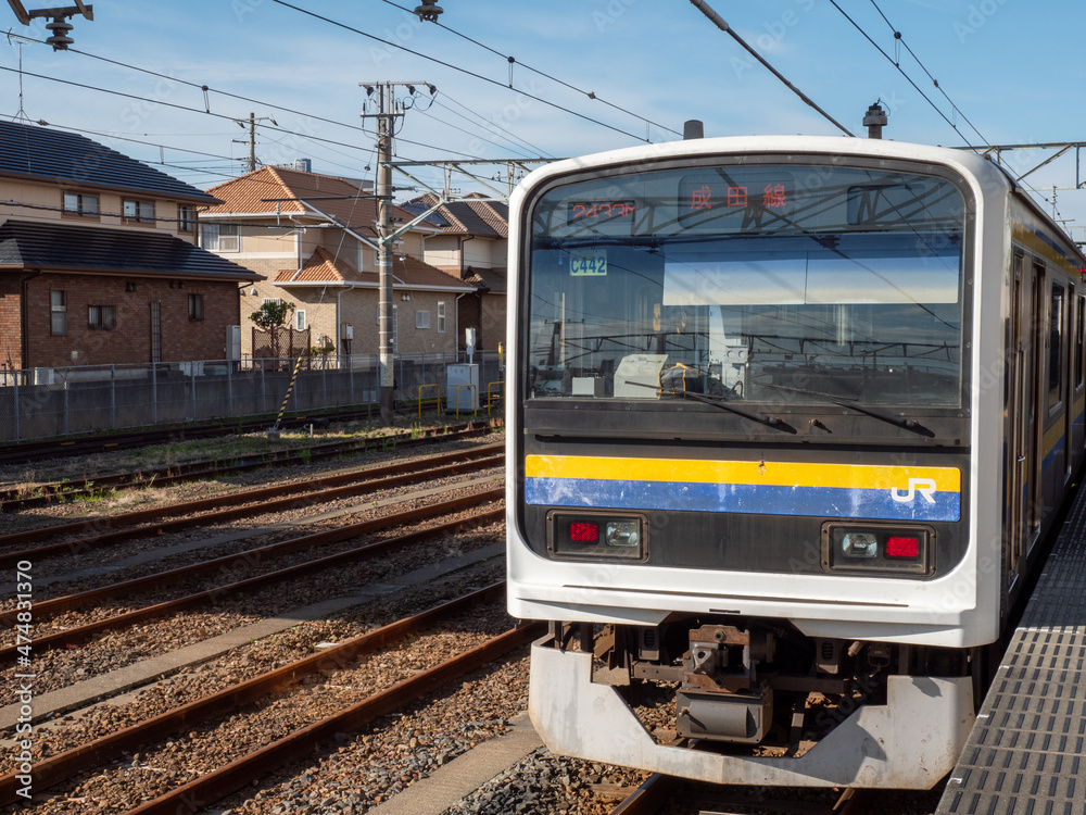 Obraz premium JR銚子駅の風景 209系