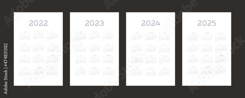 2022 2023 2024 2025 calendar individual schedule template in minimalist trendy style. Week starts on sunday