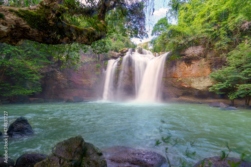 Beautiful waterfall with sunlight in jungle, Haew Suwat Waterfall at khao yai Nakhonratchasima province © CasanoWa Stutio