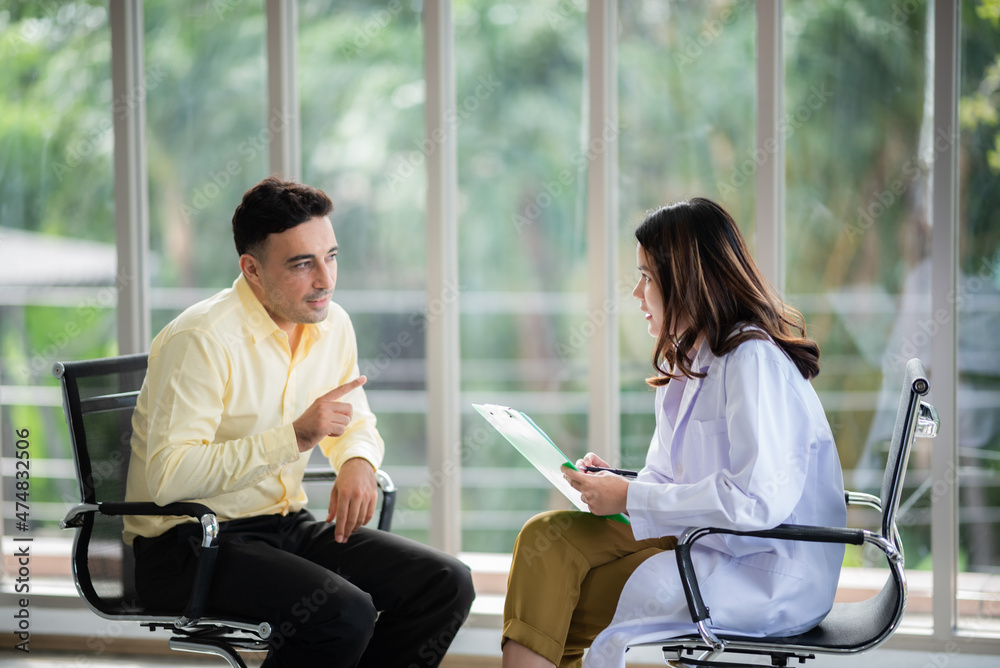 doctor and patient at hospital or clinic, medical mental health care therapy problem concept doctor and patient at hospital or clinic, medical mental health care therapy problem concept