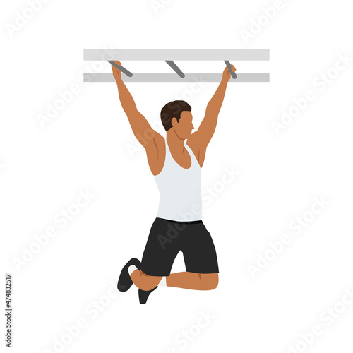 Man doing Monkey bars. climbing frame exercise. Flat vector illustration isolated on white background