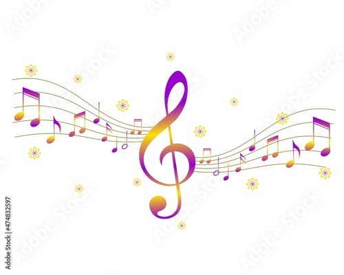 Musical notes illustration with flower decoration