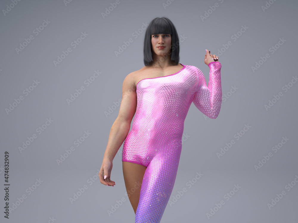 Trans Model Desktop 3D Render : Portrait of a transgender woman with shiny sparkling pink ...