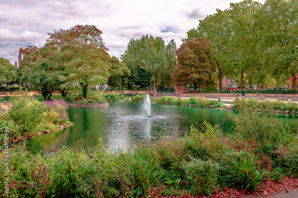 The ornamental lake in Bishops Park, in the south of Hammersmith & Fulham next to the river Thames, London, UK.