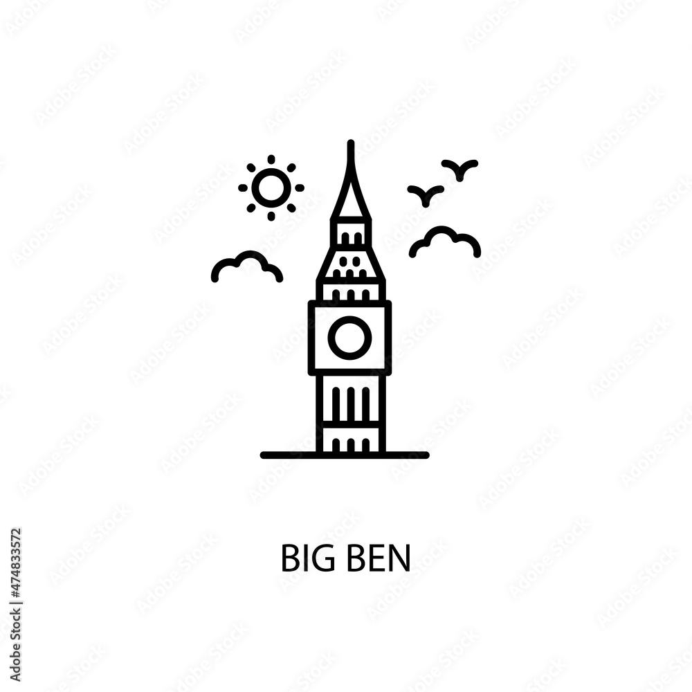 Big Ben, UK, London,  Outline Illustration in vector. Logotype