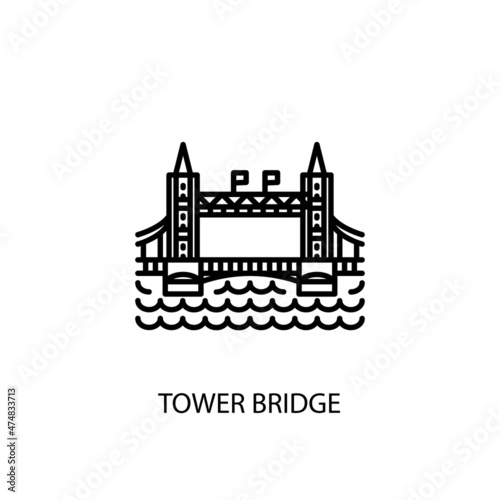 Tower Bridge, River Thames, London, Outline Illustration in vector. Logotype