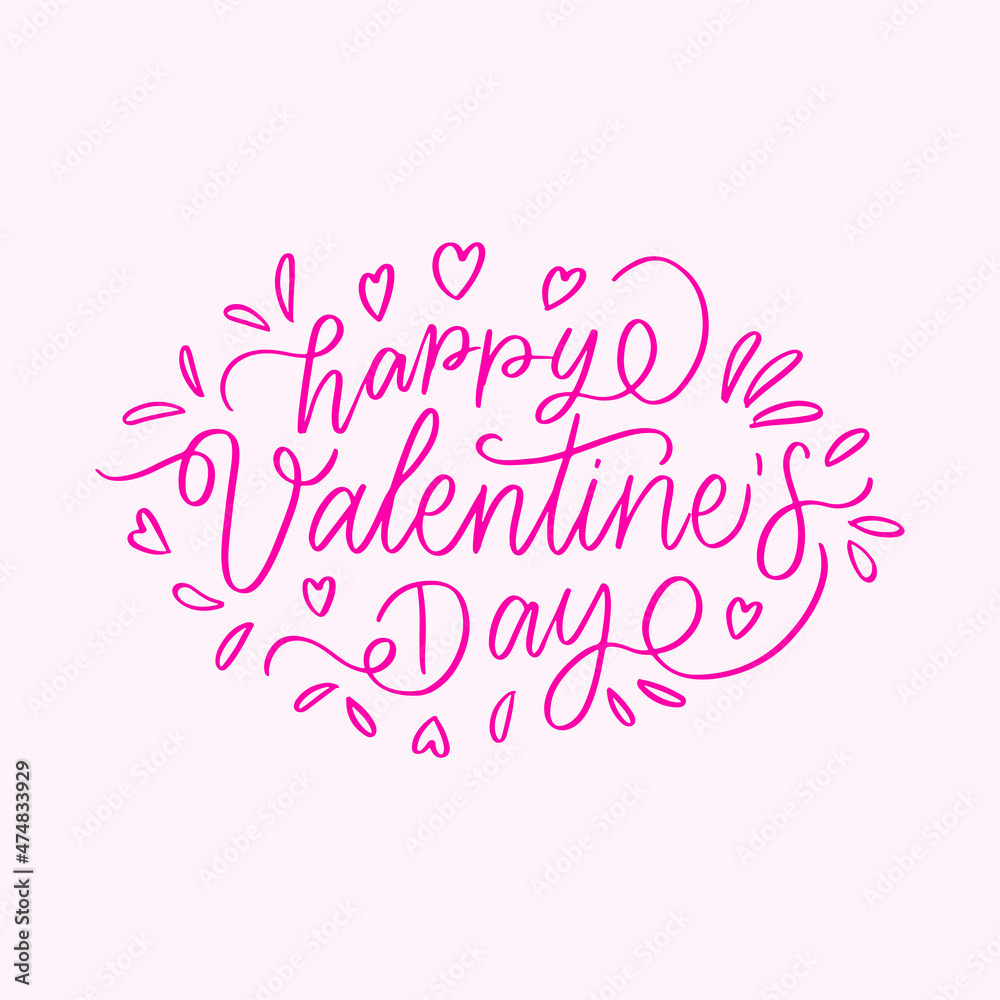 hand lettering happy valentines day with ornament splash and heart hand drawn. valentines design isolated