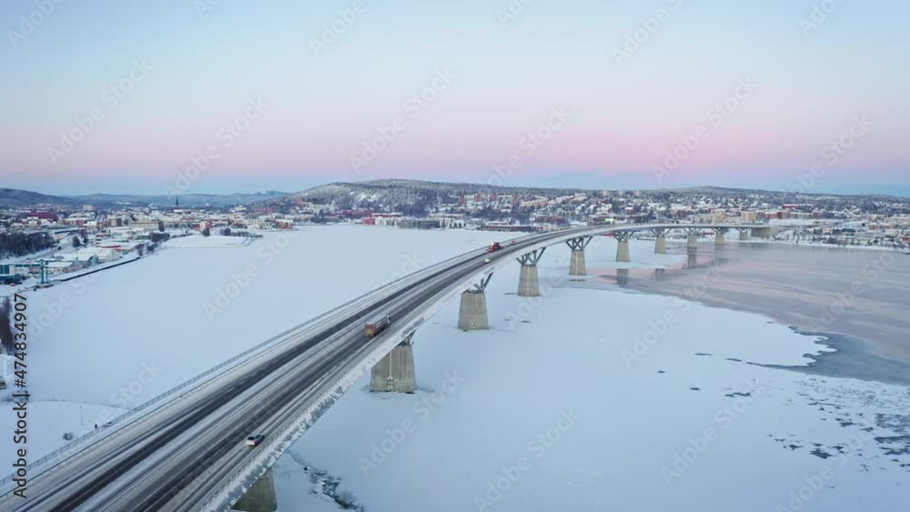 Winter wonderland Sundsvall bridge 4k.