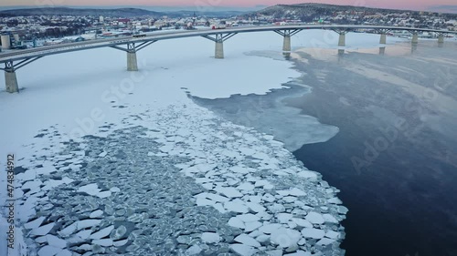 Dramatic view over Sundsvall bay - Winter 4k.