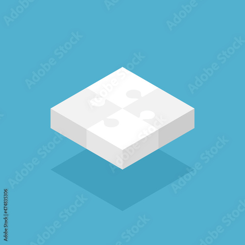 Four equal isometric puzzle pieces assembled. Equality, solution, democracy, teamwork, cooperation and crowdfunding concept. Flat design. Vector illustration. EPS 8, no gradients, no transparency