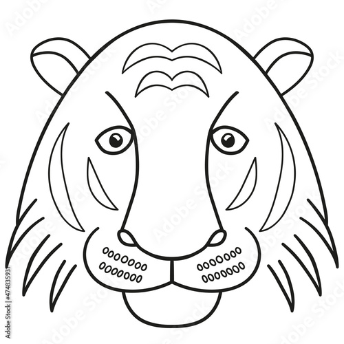 Tiger face. Black and white picture.