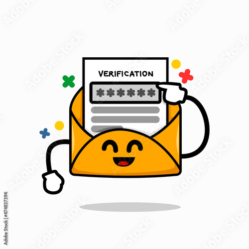 email verification code concept. isolated cute mail cartoon face with verification letter  vector illustration