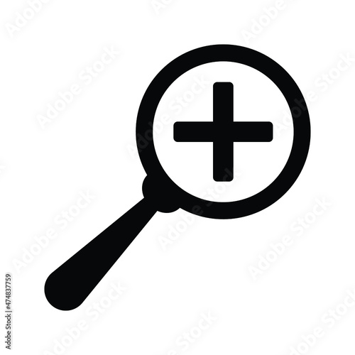 In, zoom, magnified icon. Black vector graphics.