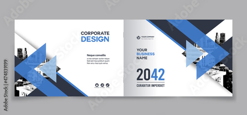 Corporate Book Cover Design Template in A4 Landscape Layout . 