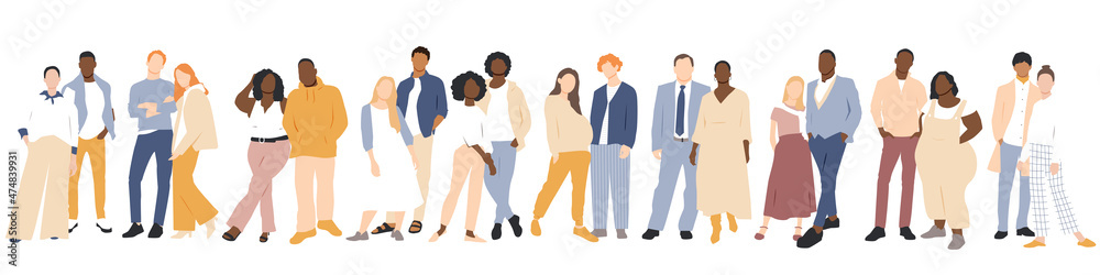 Multinational couples. Flat vector illustration. Multinational couples. Flat vector illustration.