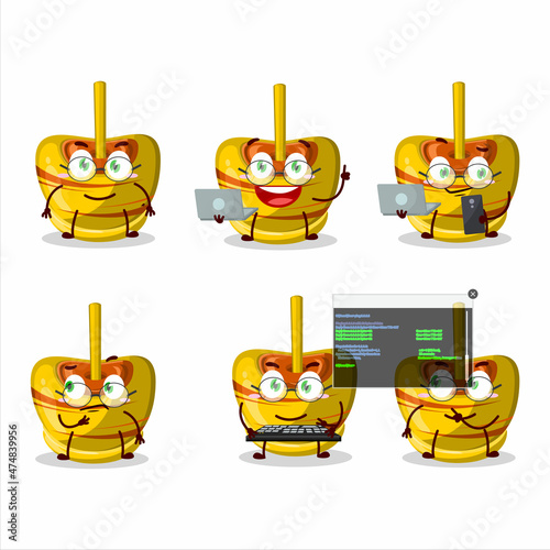Yellow sugar candy Programmer cute cartoon character with