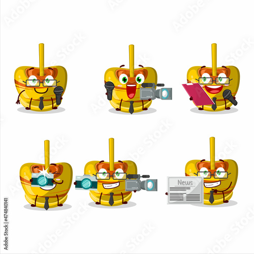 Character reporter yellow sugar candy cute mascot with microphone