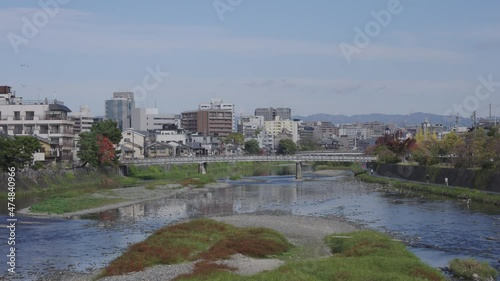 Kyoto City and Kamo-Gawa River Background Establishing Shot photo