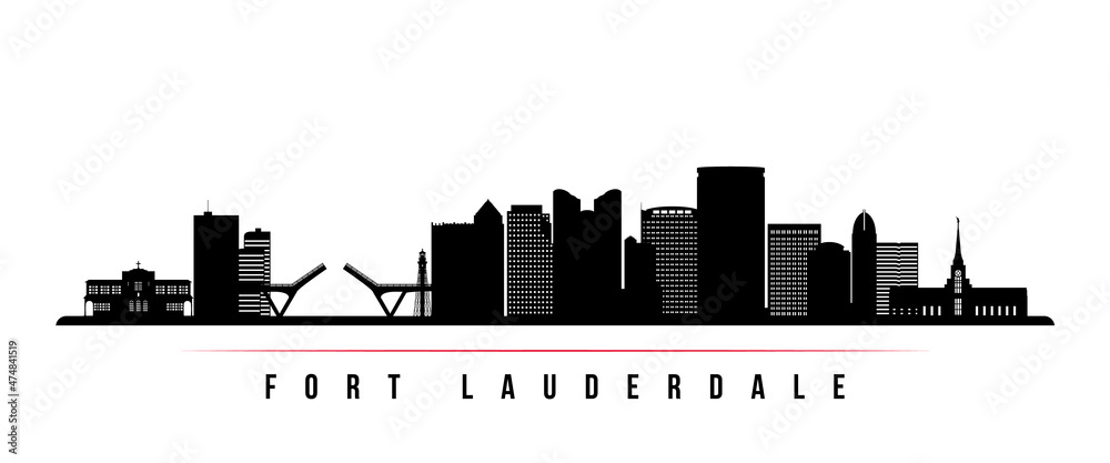 Fort lauderdale skyline horizontal banner. Black and white silhouette of Fort lauderdale, Florida. Vector template for your design.