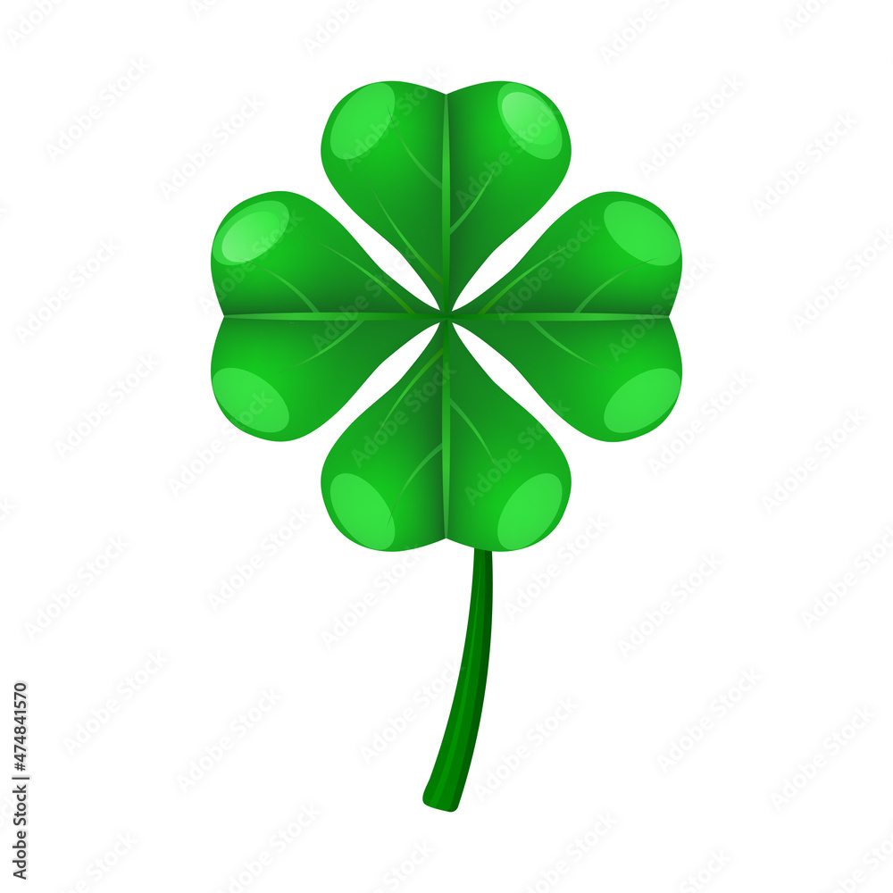 Lucky clover four-leaf, shamrock leaf, symbol of Irish beer festival St Patrick's day, icon, logo. Vector illustration cartoon style Lucky clover four-leaf, shamrock leaf, symbol of Irish beer festival St Patrick's day, icon, logo. Vector illustration cartoon style