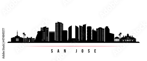 San Jose skyline horizontal banner. Black and white silhouette of San Jose, Costa rica. Vector template for your design.