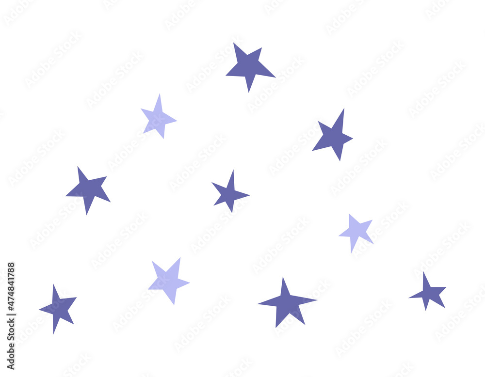 Vector flat simplified illustration set with abstract purple (very peri) five-pointed stars. Concept with collection isolated hand drawn elements in different shapes on white background Vector flat simplified illustration set with abstract purple (very peri) five-pointed stars. Concept with collection isolated hand drawn elements in different shapes on white background