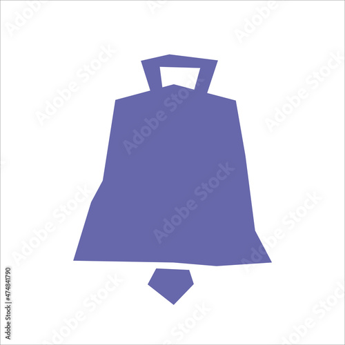 Vector flat simplified Christmas illustration with purple (very peri) bell. Minimalistic concept with isolated hand drawn geometric shape on white background
