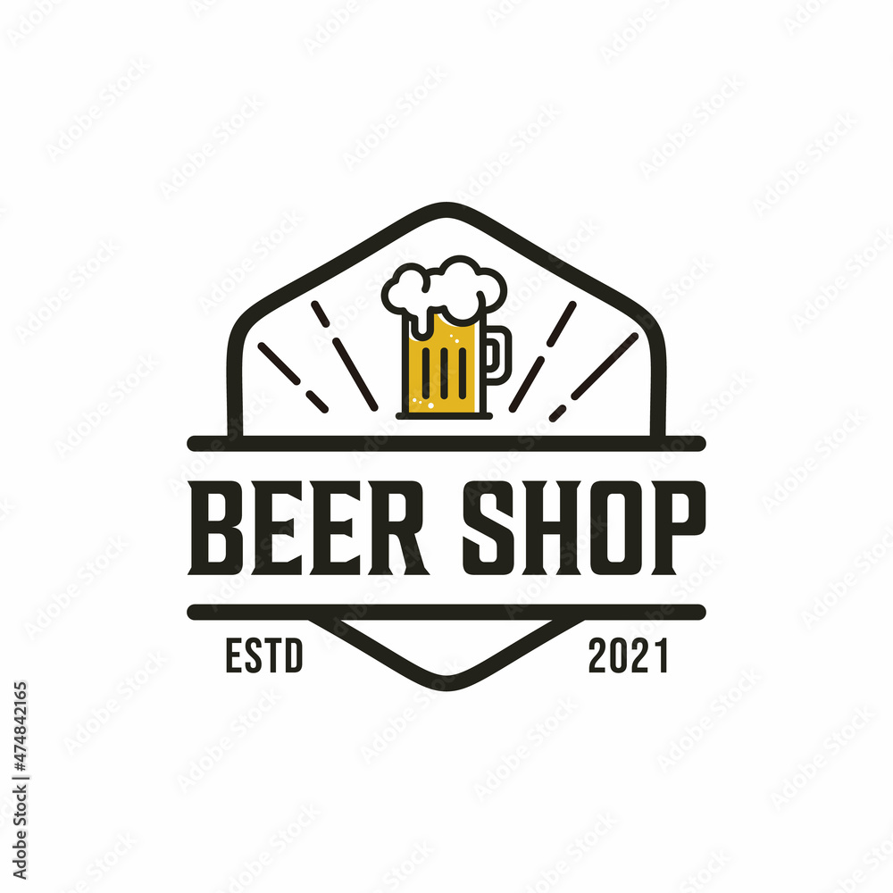 Beer shop glass drink vintage retro badge logo design