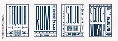 Set of template label for whiskey, soju, tequila and rum