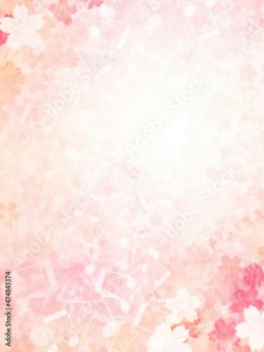 桜の花と音符の模様が描かれた背景イラスト