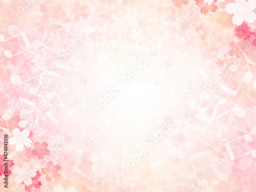 桜の花と音符の模様が描かれた背景イラスト