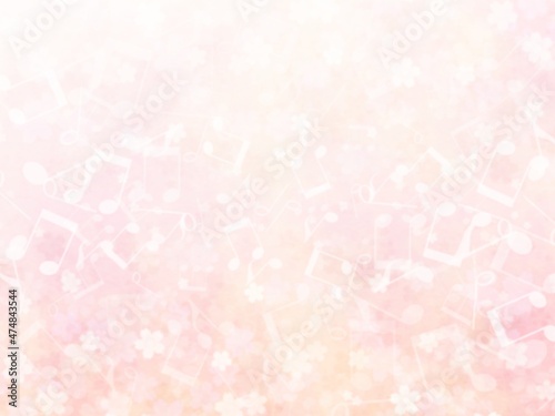 桜の花と音符の模様が描かれた背景イラスト