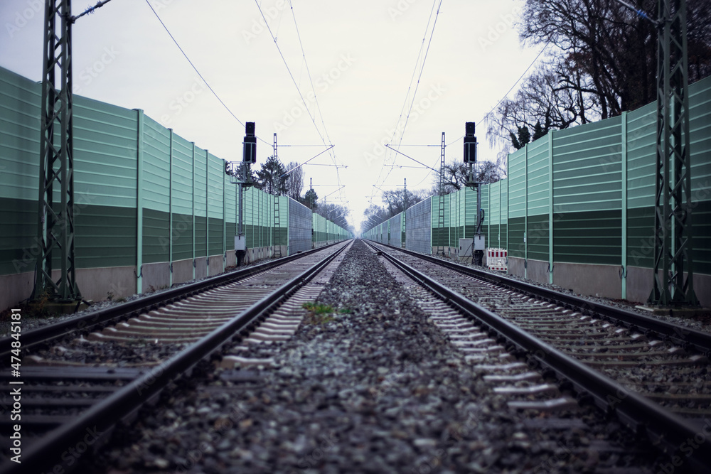 Foto de Railroad noise barrier. Acoustic wall reducing train sound